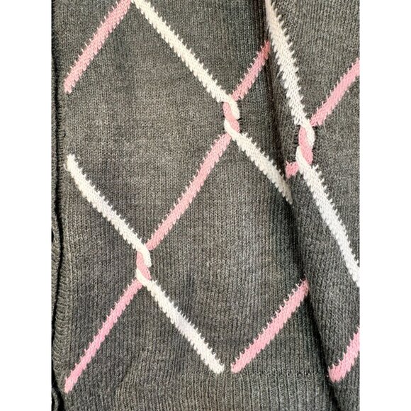 Croft & Barrow Womens Cardigan Sweater XL Gray & Pink Argyle Pattern Button-Up - Picture 5 of 11